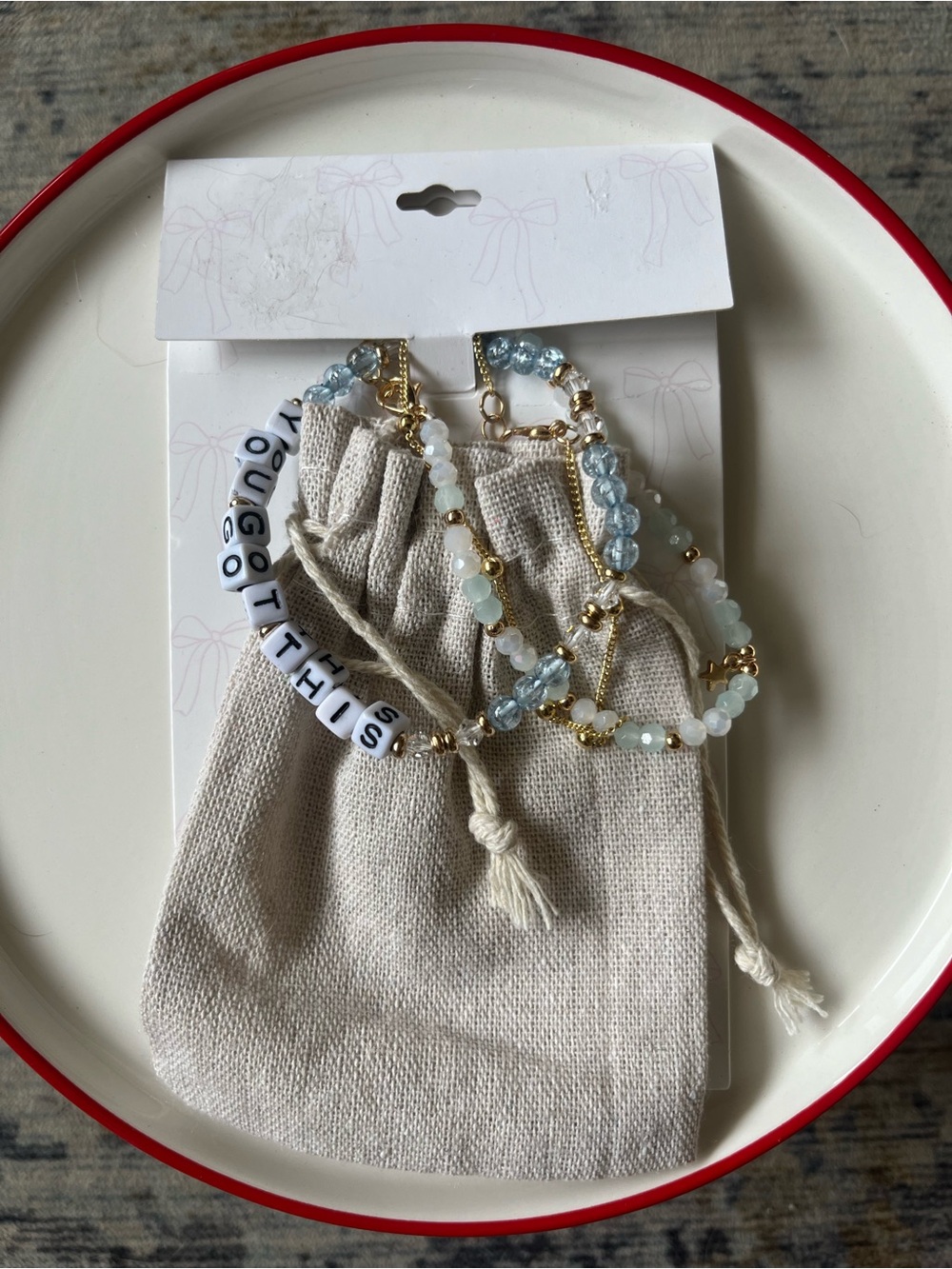 Beaded Phrase Bracelet Set - White Letter Beads with Gold & Aqua Accents $20/set - Picture 4 of 4